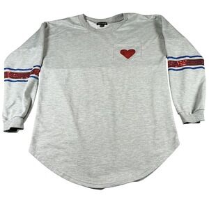 Riley & James Gray Sequin LOVE Sweatshirt‎ Heart Pocket Casual Small